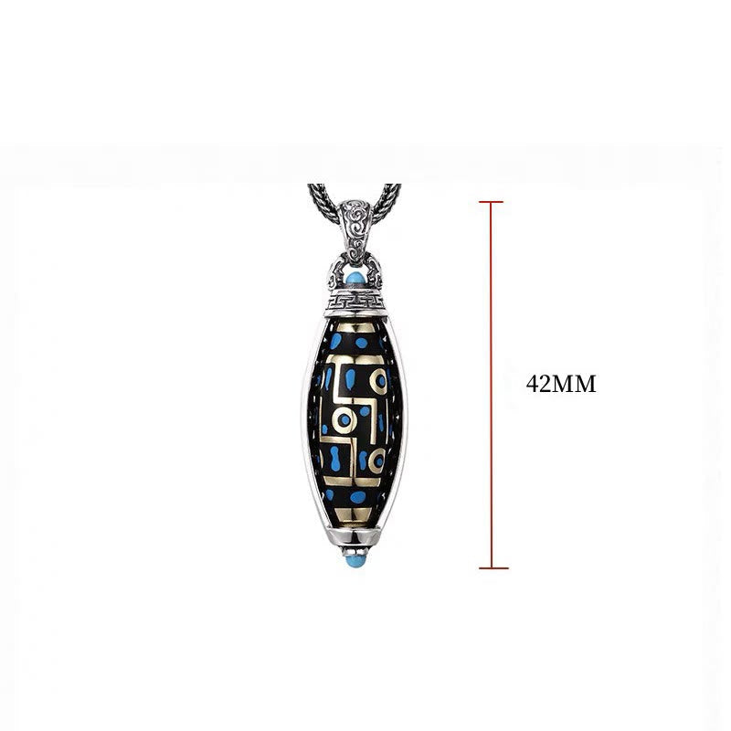 Wear FengShui Tibetan Om Mani Padme Hum Nine-Eye Dzi Bead Pattern Peace Purity Rotatable Necklace Pendant