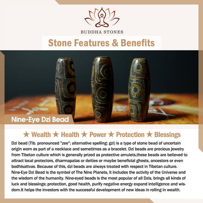 Wear FengShui Tibetan Nine-Eye Dzi Bead Protection Blessings String Necklace Pendant