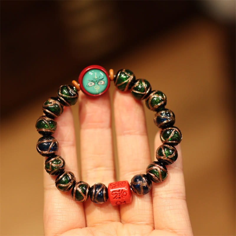 Wear FengShui Tibetan Gold Swallowing Beast Family Five God Of Wealth Thangka Fortune Bead Bracelet