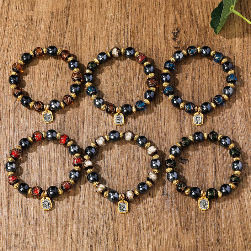Wear FengShui Tibetan Zakiram Goddess of Wealth Liuli Glass Incense Ash Porcelain Bead Luck Bracelet