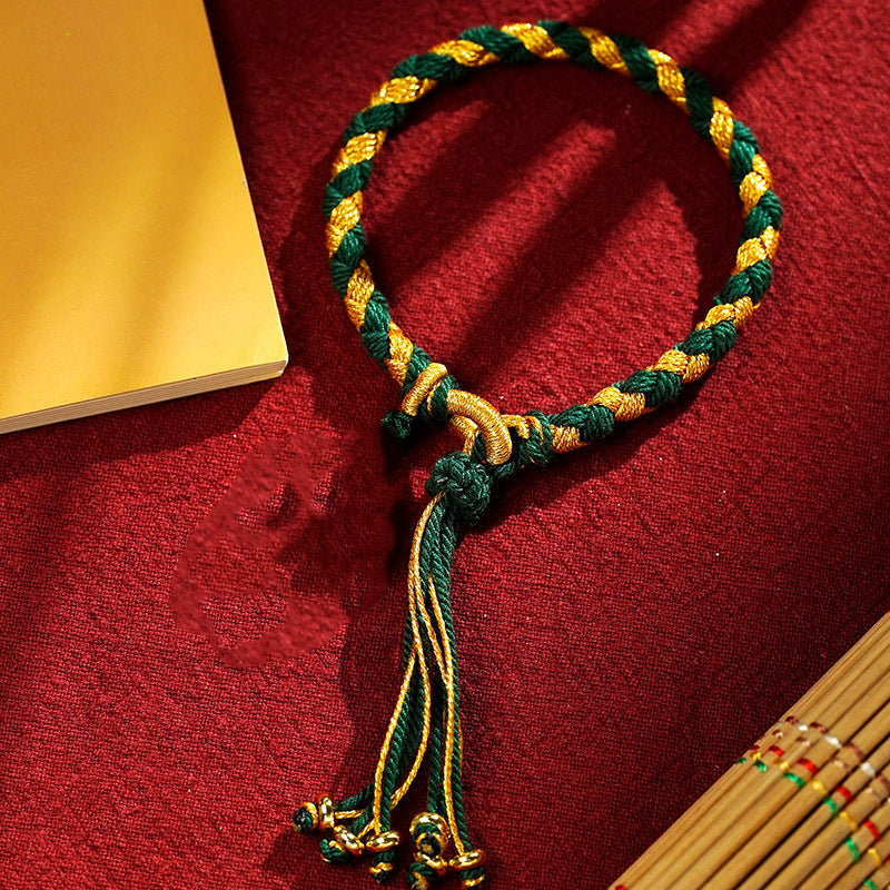 Wear FengShui Handmade Tibetan Five God Of Wealth Dragon Scale Rope Luck Braid Bracelet
