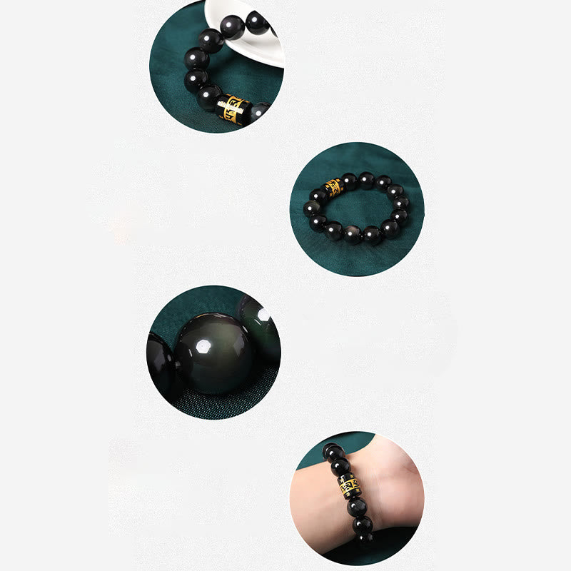 Wear FengShui Rainbow Obsidian Om Mani Padme Hum Swastika Positive Bracelet