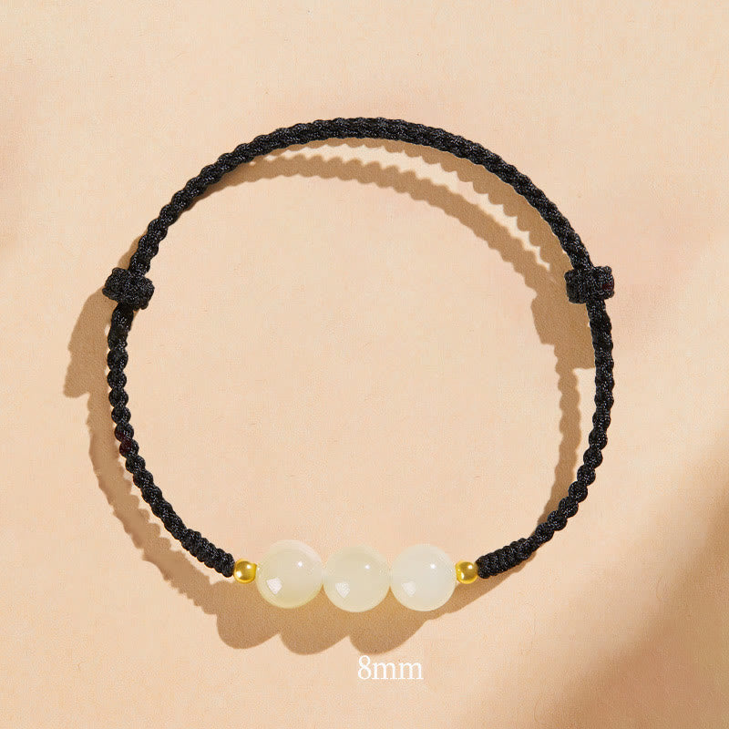 Wear FengShui Handcrafted Round Jade Lucky Bead Prosperity Braided Bracelet