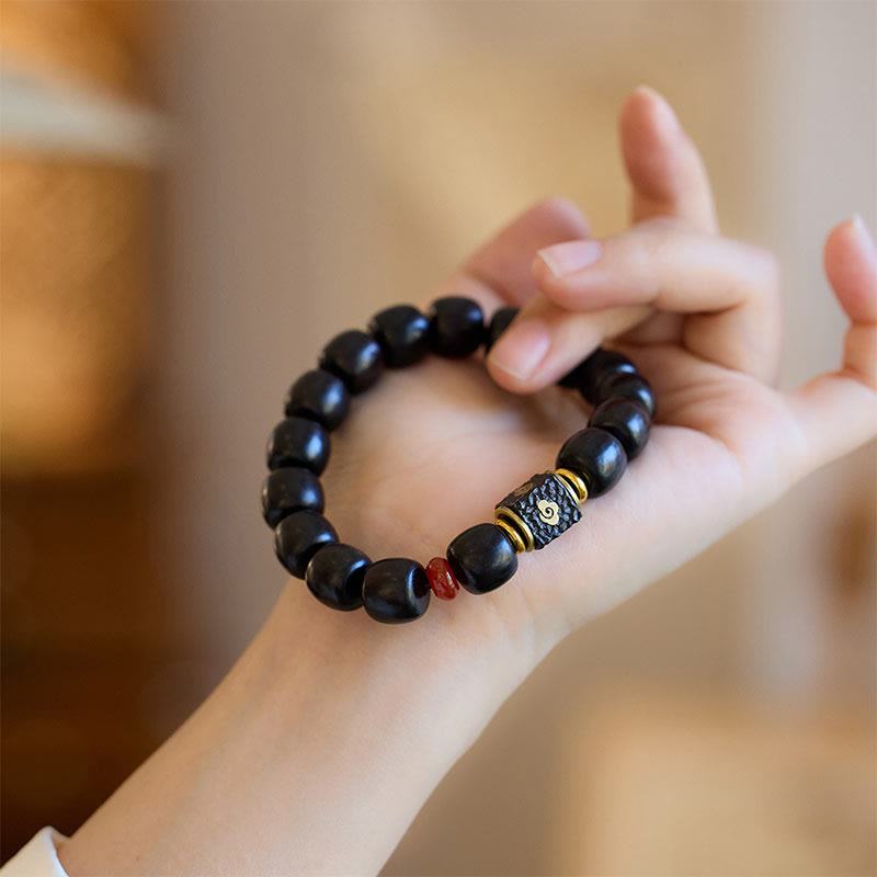 Wear FengShui Ebony Wood Auspicious Clouds Engraved Calm Bracelet