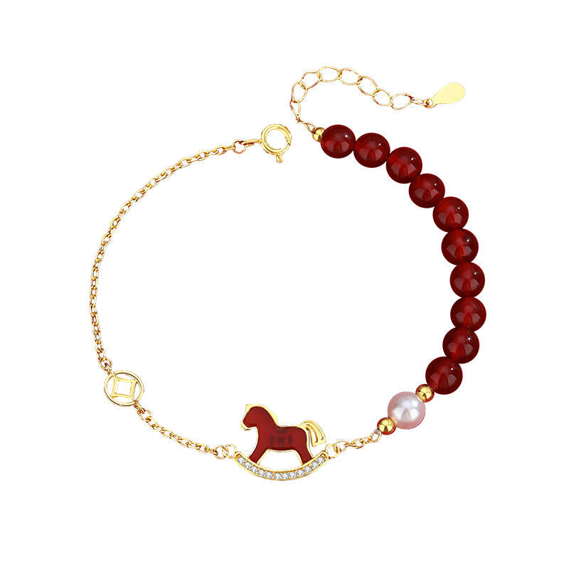 Year of the Horse Red Agate Bracelet with 925 Sterling Silver ā New Year Good Luck Charm