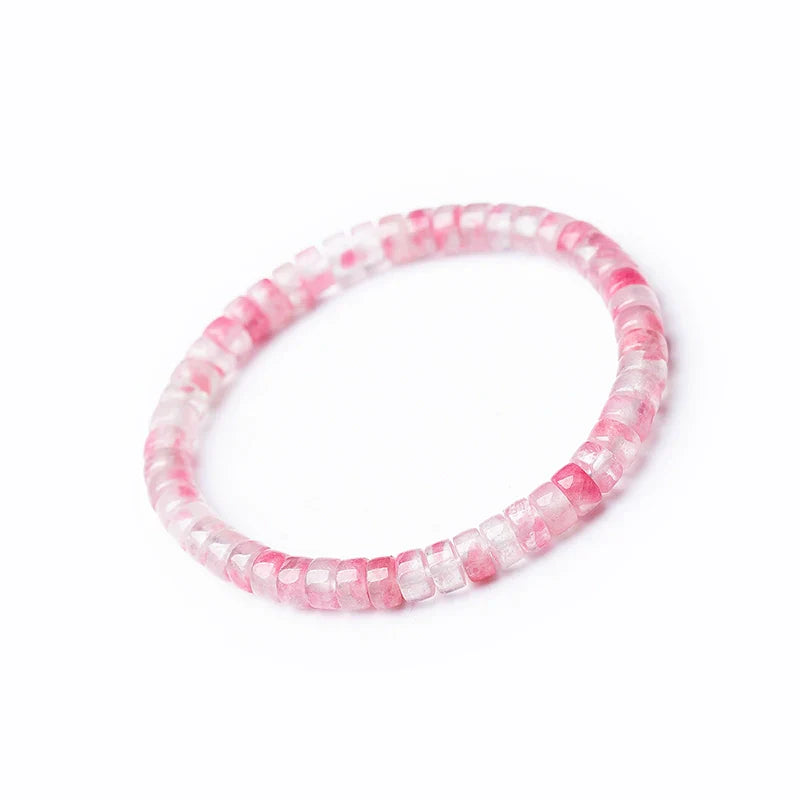 Natural “Sakura Rain” Rhodonite Jade Straight-Cut Thin Slice Bracelet