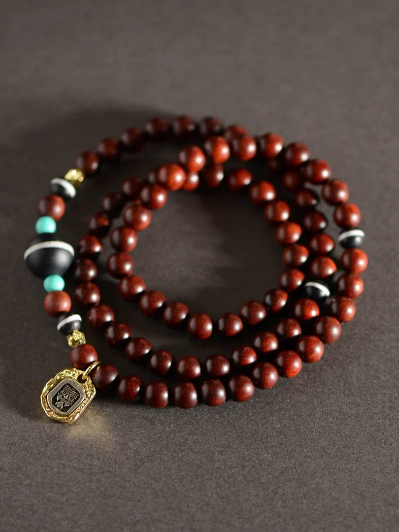 Fashion Lobular Red Sandalwood Bracelet Handmade Three-String Bracelet