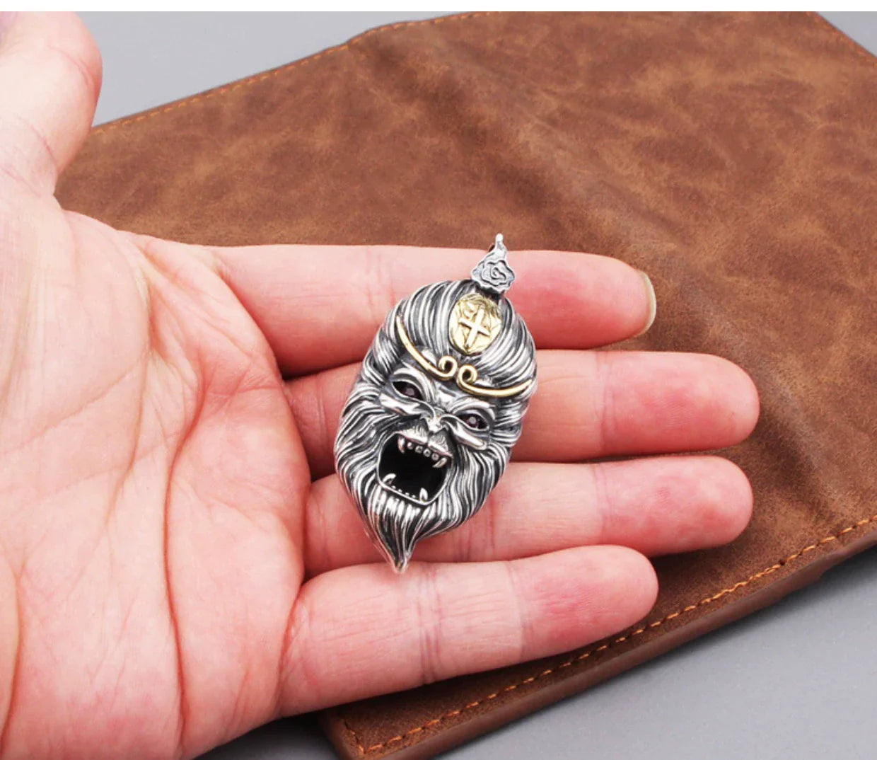 S925 Sterling Silver Sun Wukong Double-Sided Necklace - Buddha and Demon Pendant for Men