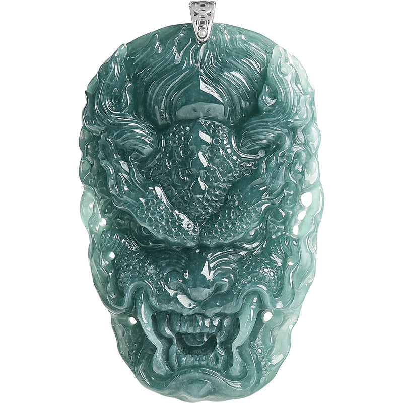Natural Blue Water Jadeite Dragon Pendant โ A-Grade Jade, S925 Silver Setting, Powerful Zodiac Dragon Talisman