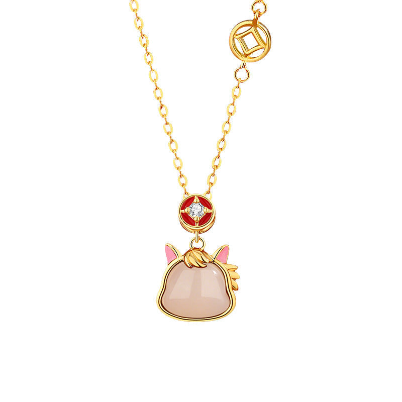 Natural Hetian Jade Mini Horse Head Jewelry Set ā Necklace, Bracelet & Earrings for Women