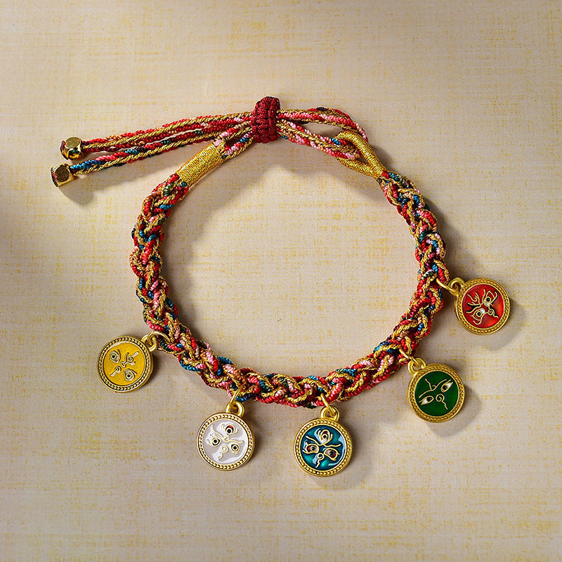 Tibetan Five Wealth Gods Blessing Bracelet β Handwoven with Green Tara Energy