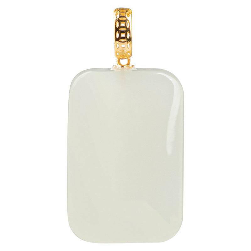Hetian White Jade Mini Wushi Plaque Pendant | Peace & Protection Amulet