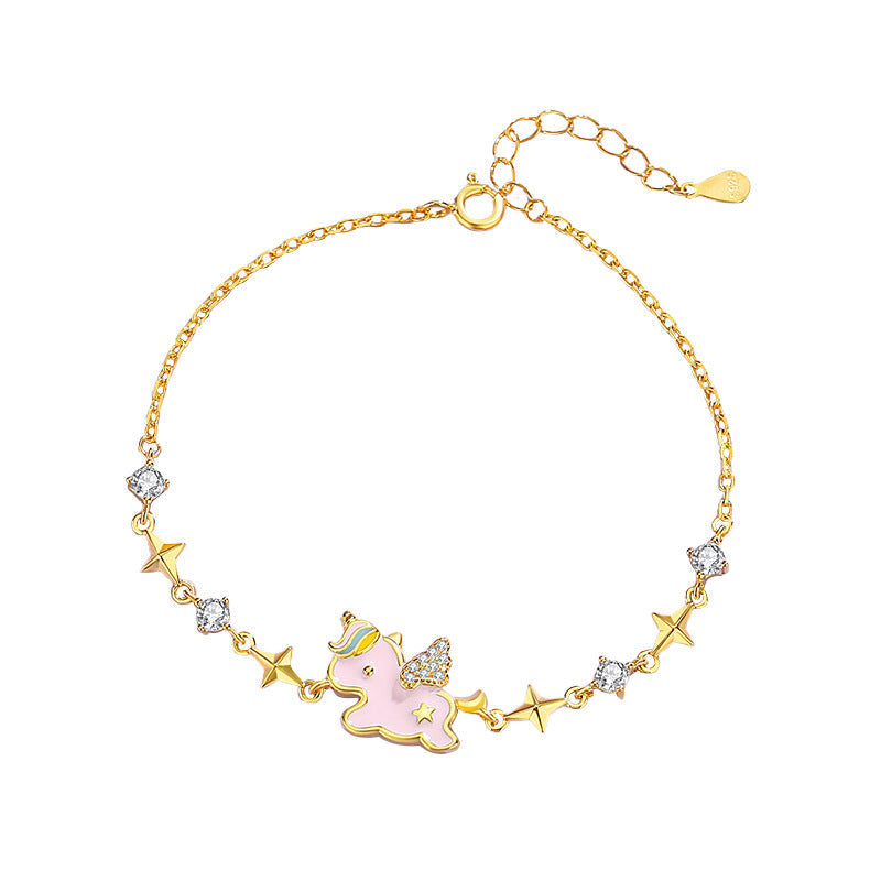 S925 Sterling Silver Rainbow Unicorn Women’s Bracelet – Holiday Gift for Christmas & New Year