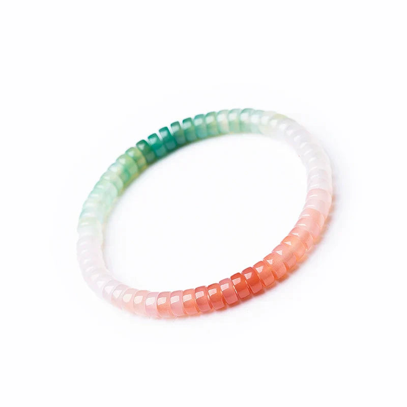 Natural Red Agate & Green Strawberry Quartz Gradient Multi-Gemstone Thin Slice Bracelet