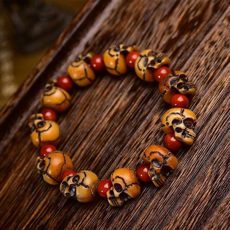 Tibetan Camel Bone Handcrafted Skulls Bracelet – Unique Tibetan-Style Skull Bead Bracelet