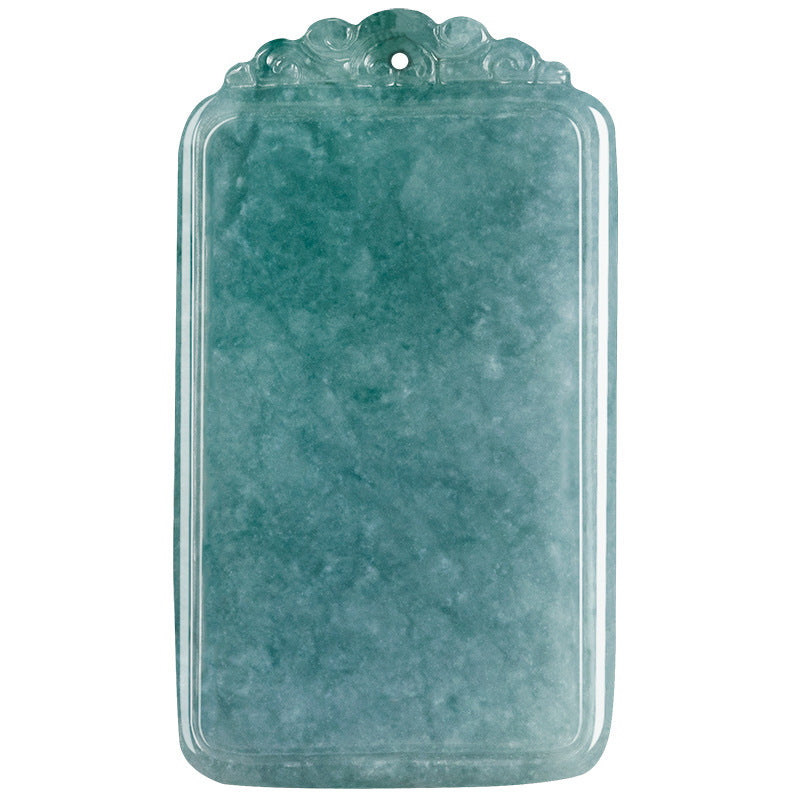 Natural A-Grade Blue Water Jadeite Wushi Plaque Pendant – Prosperity & Protection