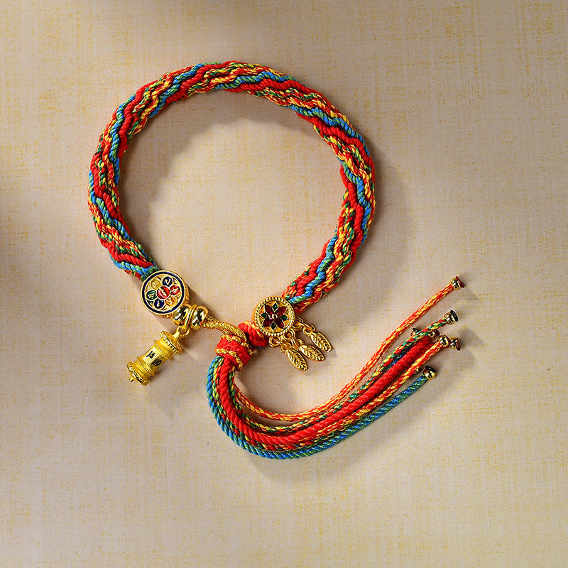 Tibetan Braided Colorful Samsara Bracelet โ Green Tara & Zambhala Blessings