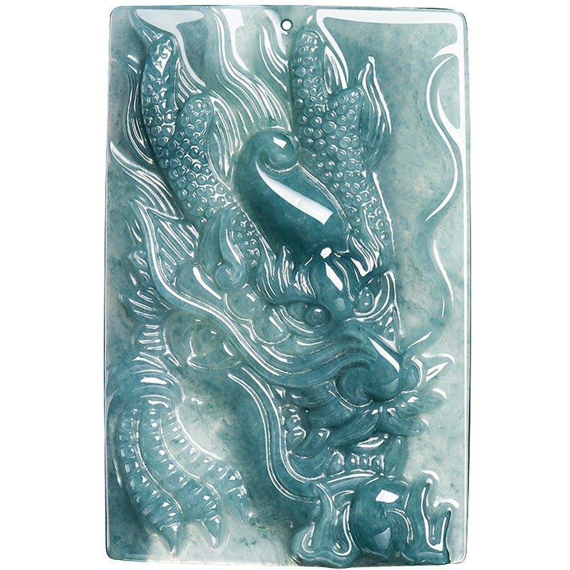 Natural Blue Water Jadeite Dragon Pendant β A-Grade Jade, Powerful Zodiac Dragon Talisman