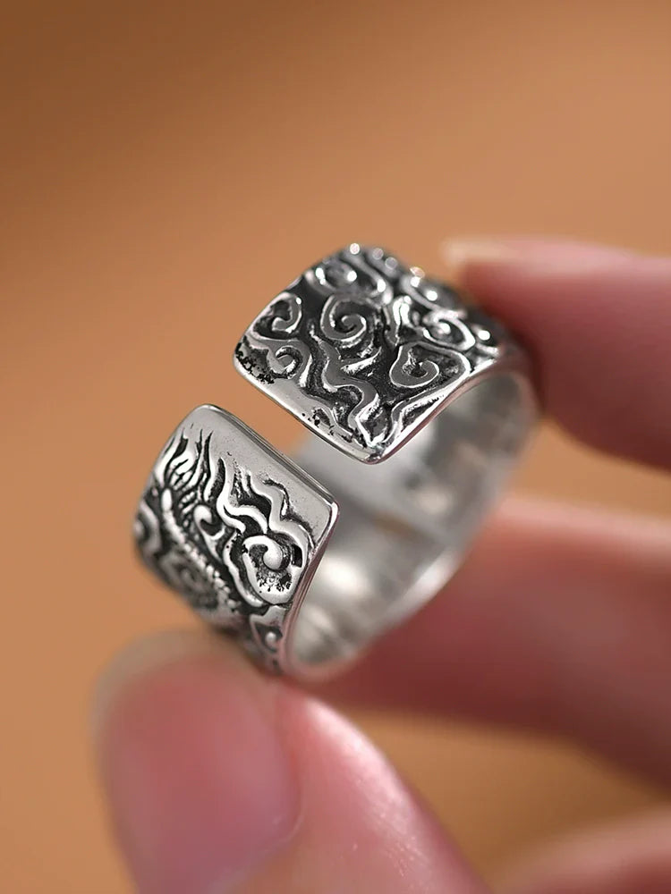 Buddha3bodhi Auspicious Dragon Playing with Pearl 925 Silver Ring