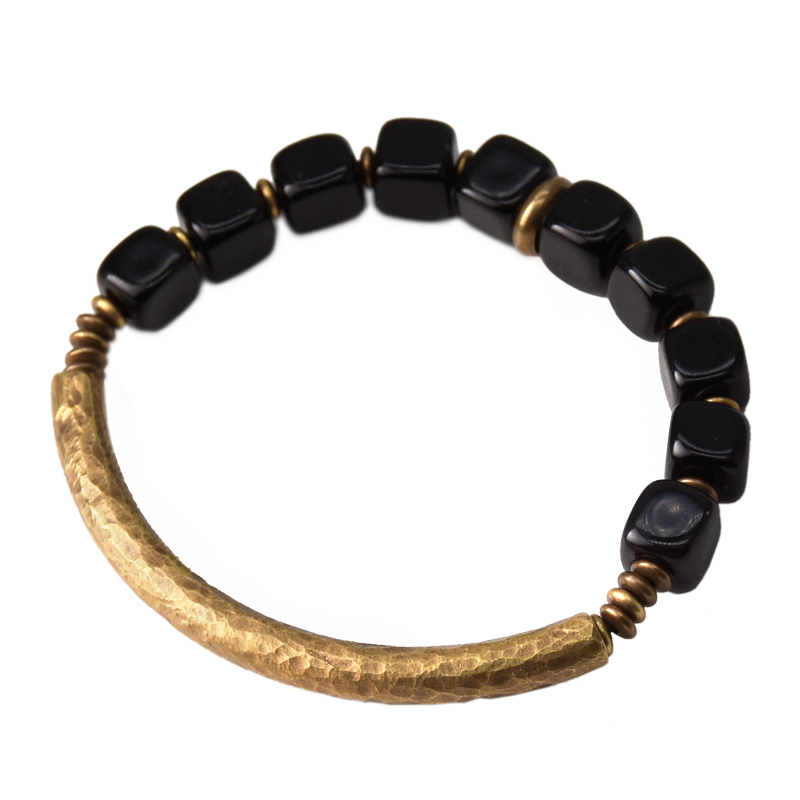 Obsidian & Brass Tibetan Vintage Couple Bracelet β Grounding & Protection