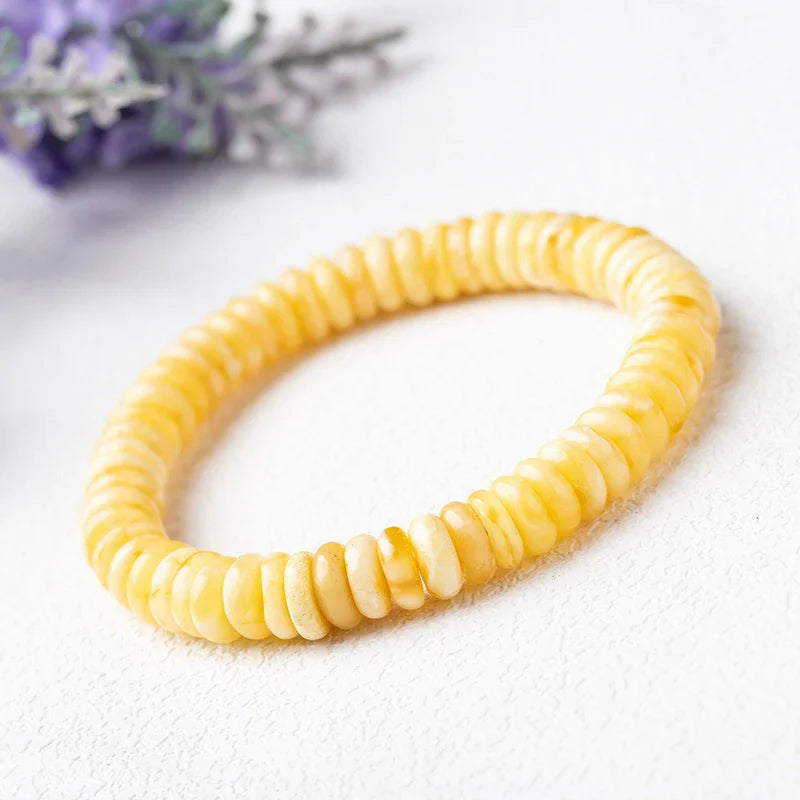 Natural gold amber and beeswax Abacus Bead Disc Spacer Bracelet