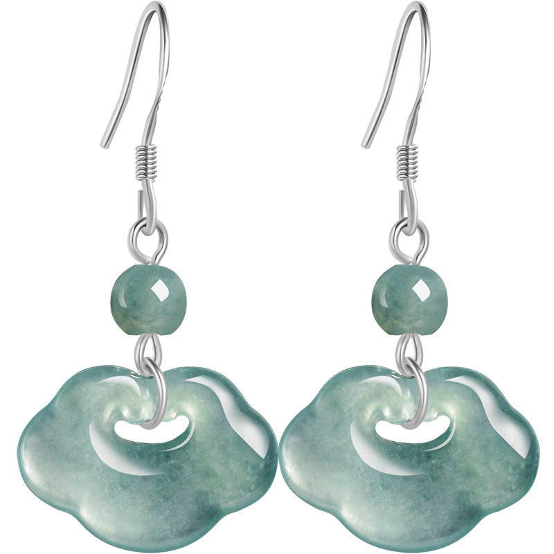 Natural A-Grade Blue Water Jadeite Ruyi Earrings โ S925 Silver, Ice Jade for Women