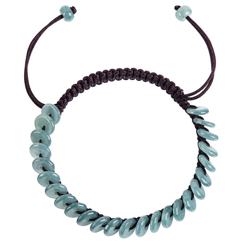 Premium Handmade Natural A-Grade Blue Jadeite Peace Circle Bracelet