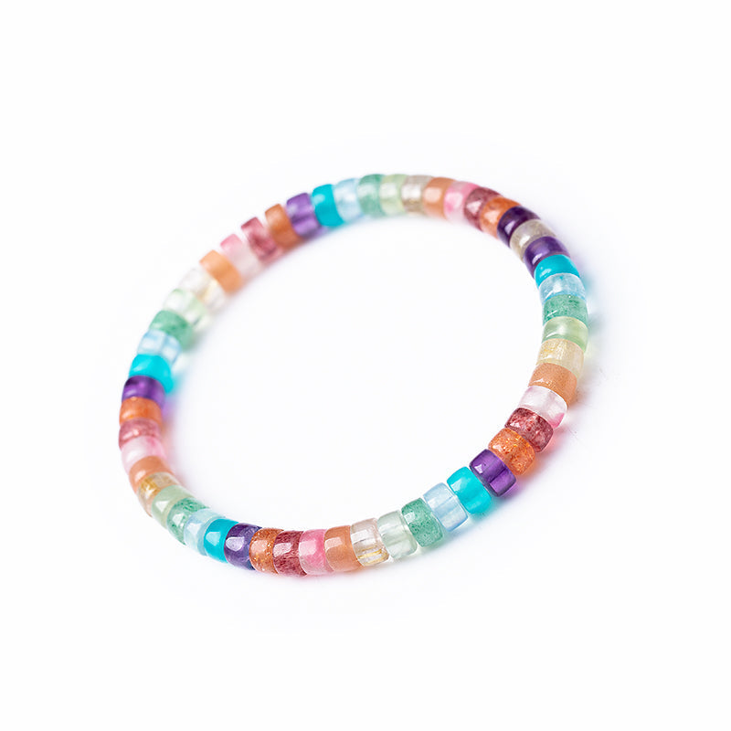 Natural Crystal Multi-Gemstone Rainbow Straight-Cut Beaded Bracelet - Minimalist Fashion 6mm