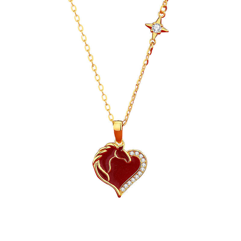 S925 Sterling Silver Year of the Horse Jewelry β Heart-shaped Diamond-Embedded Necklace, Bracelet, and Earrings