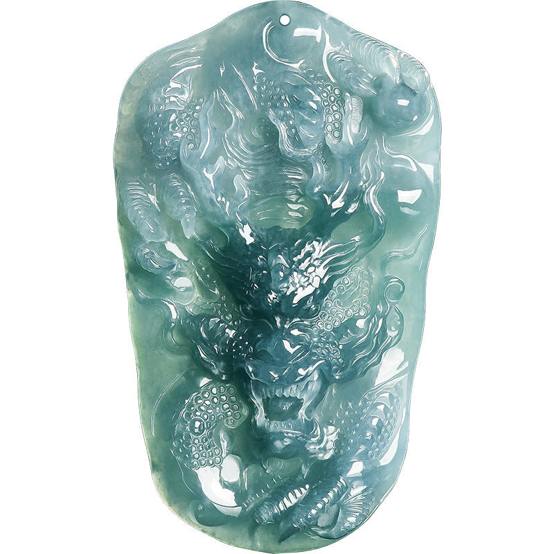 Natural Blue Water Jadeite Dragon Pendant – A-Grade Jade, Powerful Zodiac Talisman for Strength & Prosperity