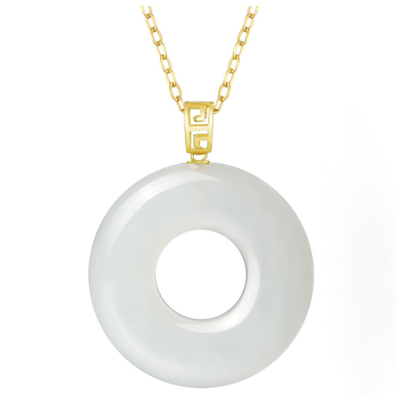 Natural Hetian White Jade Pi Disc Pendant