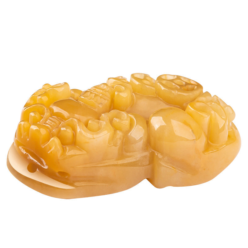 Natural Xinjiang Golden Silk Jade Pi Xiu Pendant โ Hand-Carved Wealth & Protection Jade Charm, Unisex