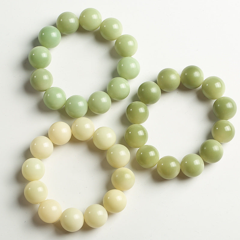 Natural Bodhi Buddha Beads Beads Large Green Jade Bodhi Round Bead Bracelet