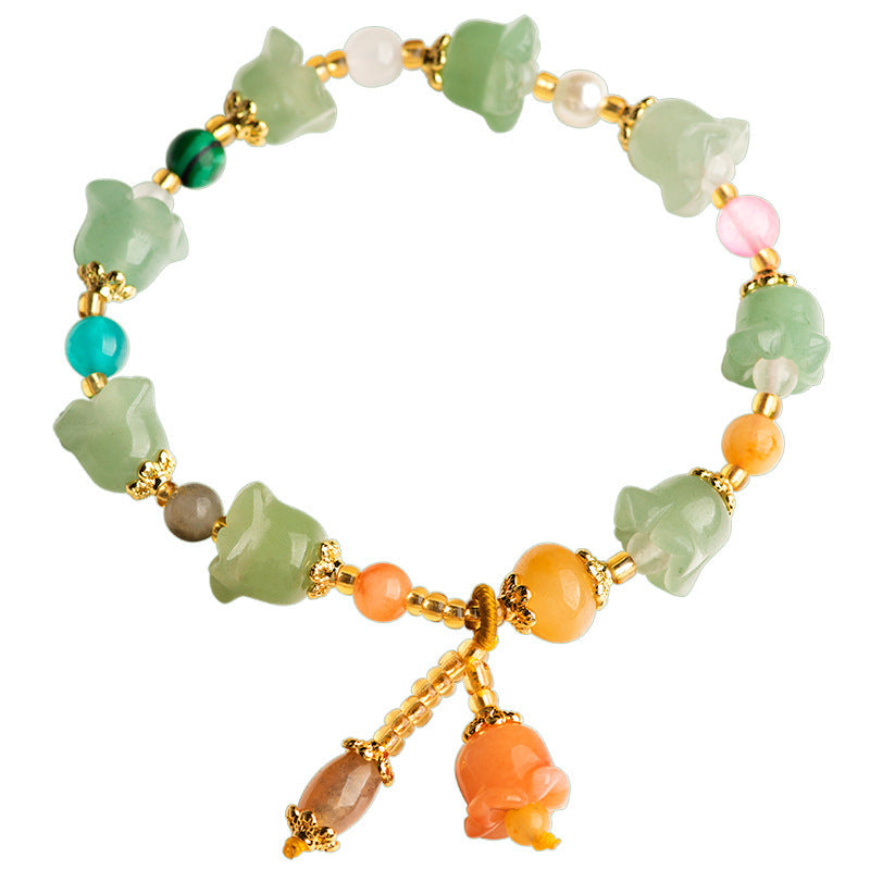 Andesine (Eastling Jade) Magnolia Flower Bracelet β Golden Silk Jade & Andesine, Multicolor Gemstone Jewelry for Women