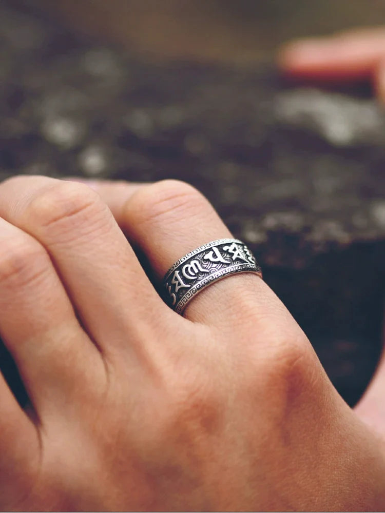 Adjustable 925 Silver Six-Syllable Mantra Ring