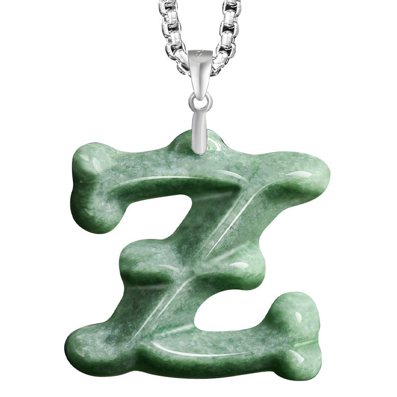 Natural A-Grade Jadeite Letter Pendant – S925 Silver Setting, Ice-Type Jade, Hip-Hop & Personalized Style