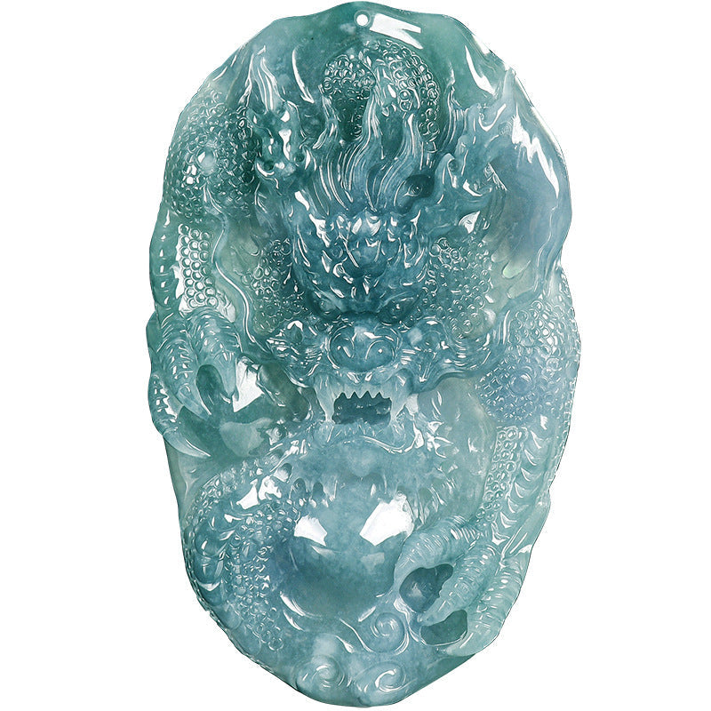 Natural Blue Water Jadeite Divine Dragon Guardian Pendant ā A-Grade Jade, Zodiac Dragon Talisman