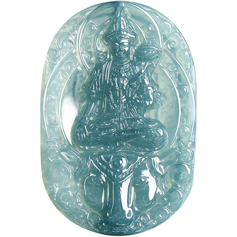 Natural Ice Blue Jadeite Mahasthamaprapta Bodhisattva Pendant ā A-Grade Blue Water Jade, Zodiac Horse Guardian Talisman