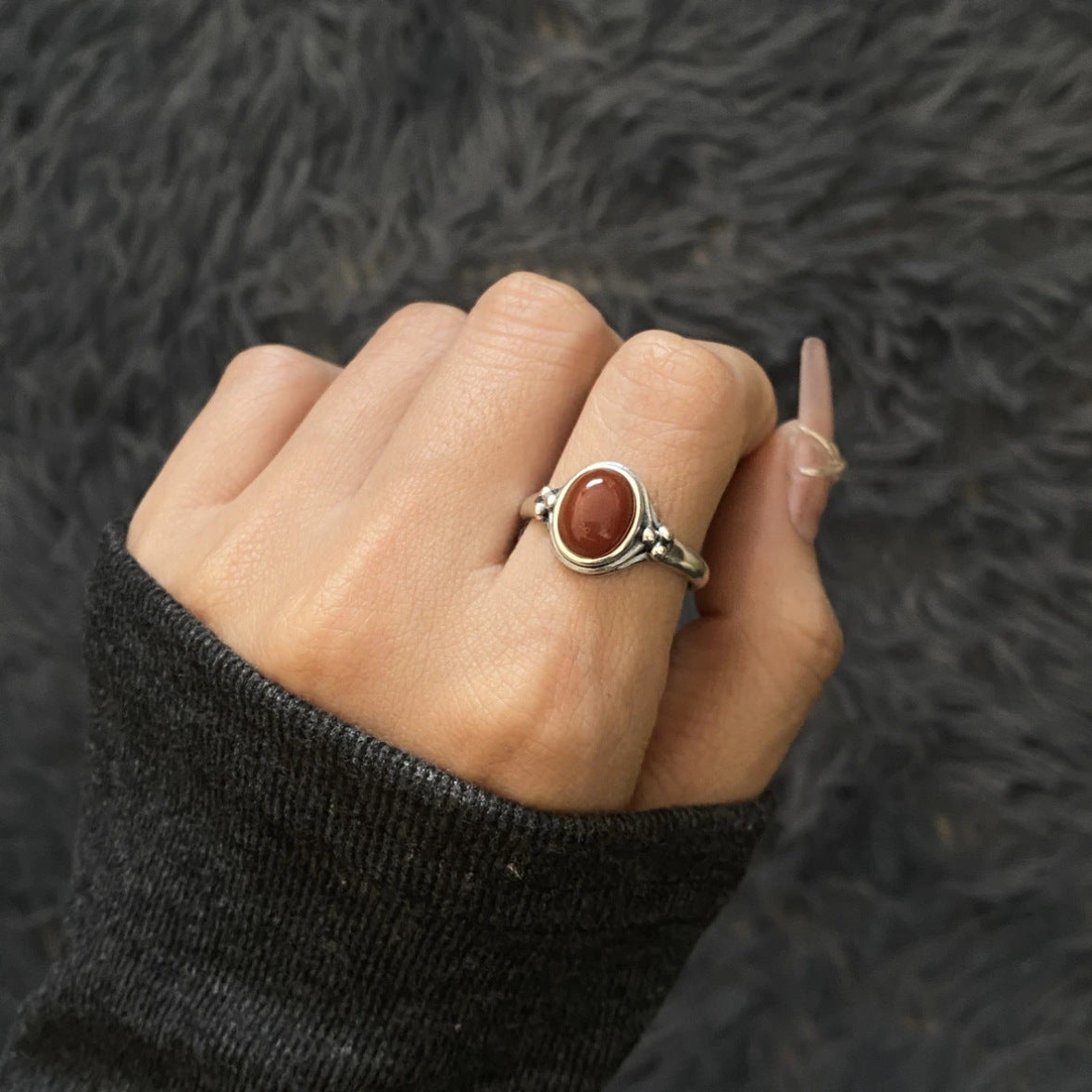 Adjustable Vintage S925 Sterling Silver Gemstone Ring