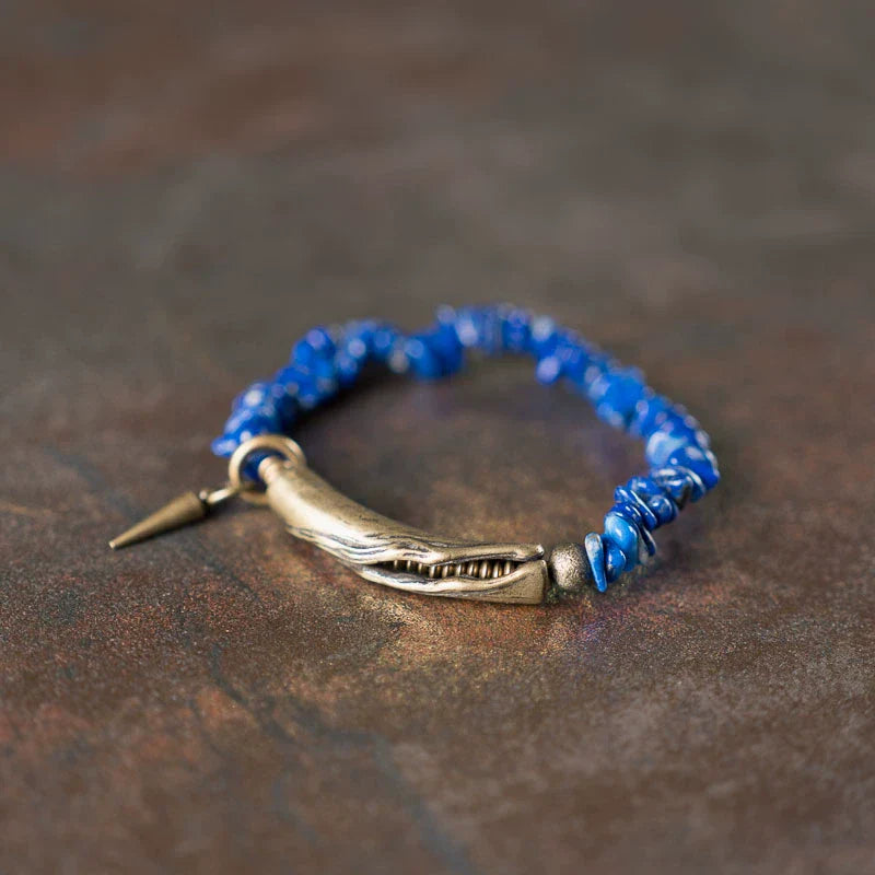 Irregular Lapis & Brass Single-Strand Bracelet