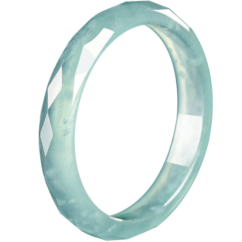 Natural A-Grade Blue Water Jadeite Diamond-Cut Ring – Unisex Couple's Ring, Elegant Design