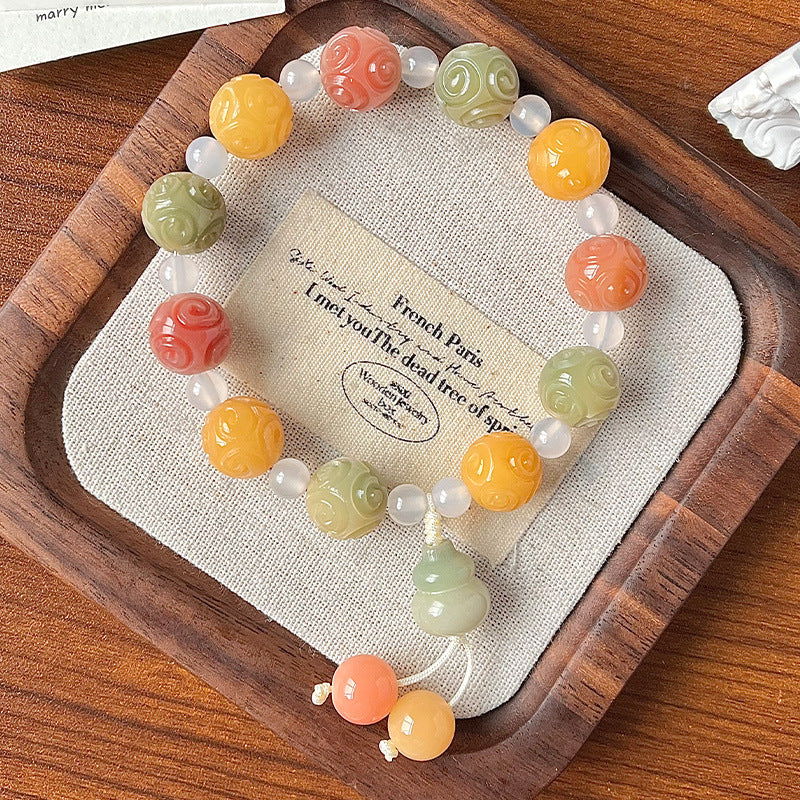 Hand-Carved Rainbow Cloud Bodhi Bracelet – Multicolor