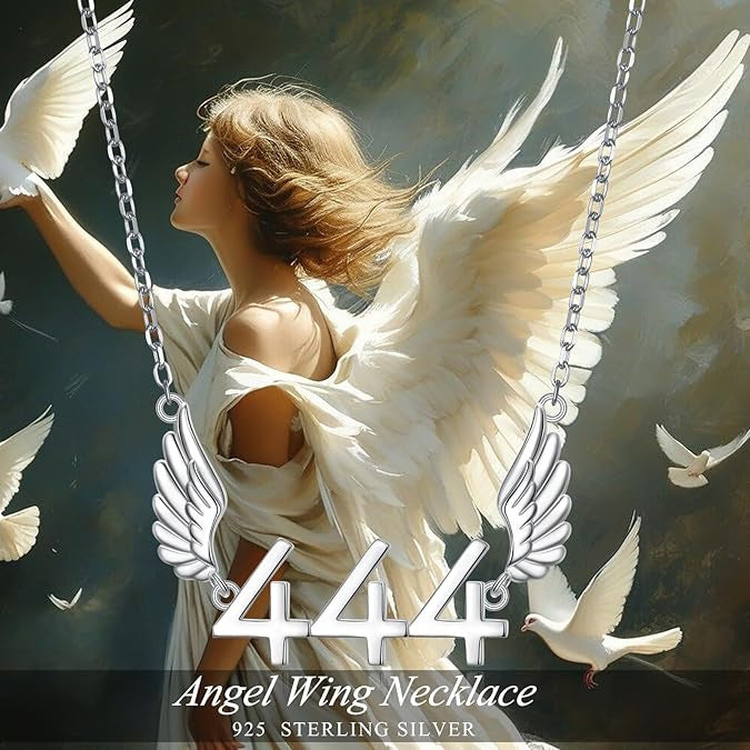 Angel Number 444 Necklace Angel Wings Lucky Number Clavicle Chain Necklace for Women