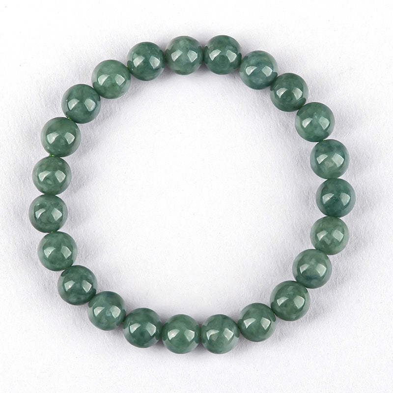Natural A-Grade Jadeite Deep Bean Green Round Bead Bracelet – Elegant & Timeless