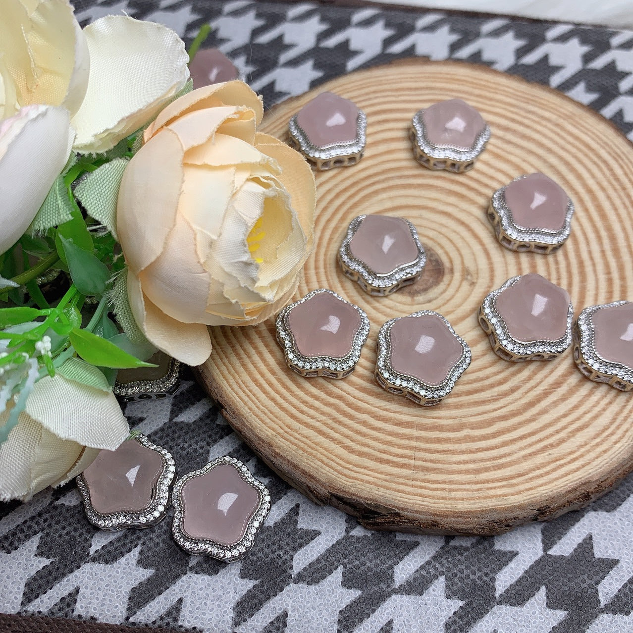 Natural Rose Quartz Charm with Full Zircon Setting β DIY Bracelet & Jewelry Making Accessory