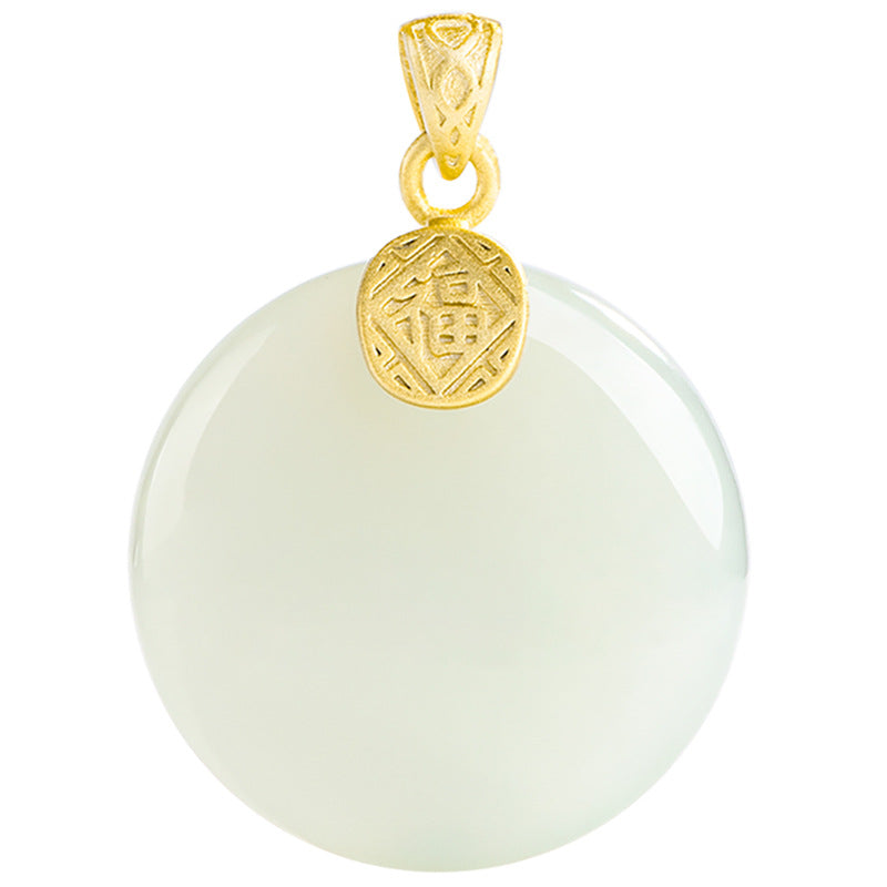 Natural Aged Hetian White Jade Round Pendant for Women