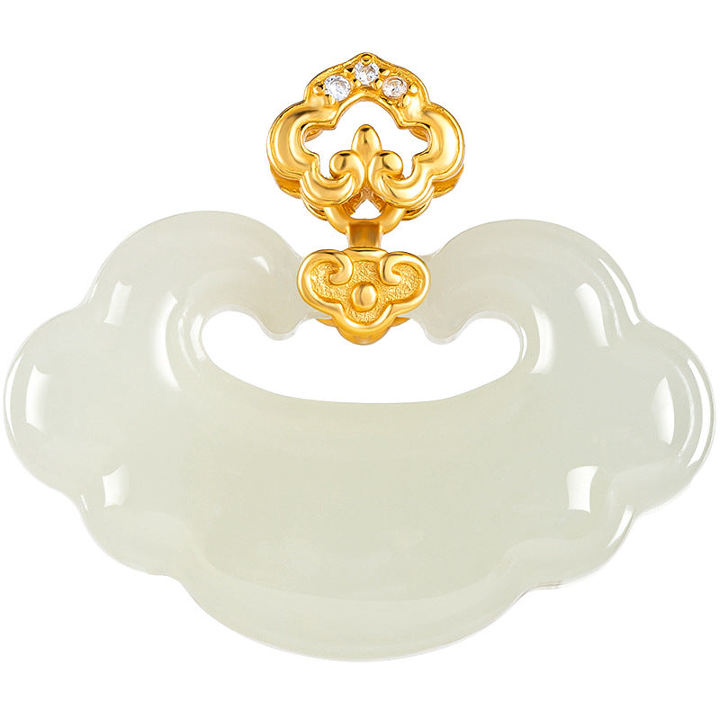 Natural Hetian White Jade Ruyi Lock Pendant ā Talisman of Protection & Peace