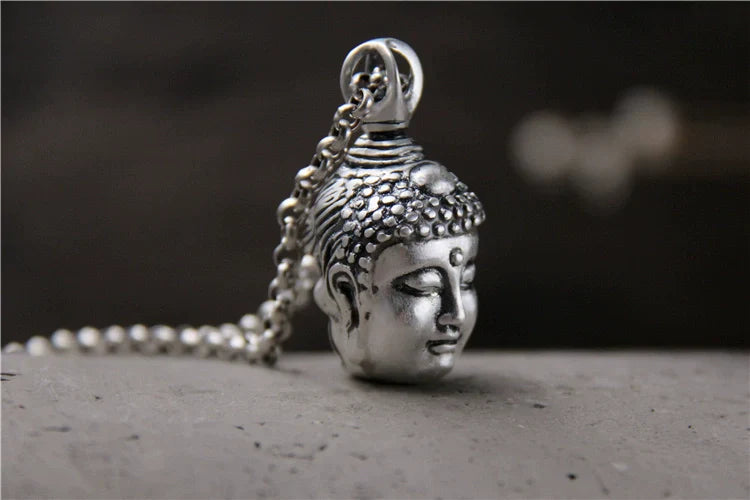 S999 Sterling Silver Necklace Double-Sided Buddha and Demon Pendant