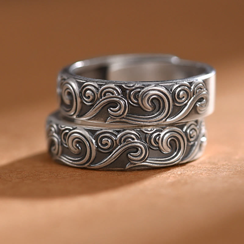 Wear FengShui 999 Sterling Silver Auspicious Clouds Engraved Blessing Adjustable Ring