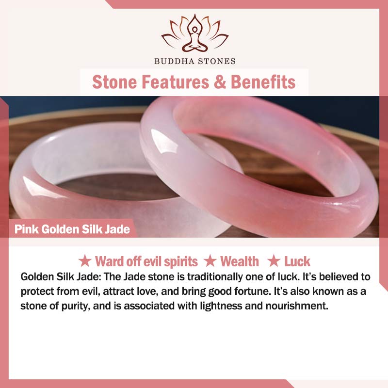 Wear FengShui Pink Golden Silk Jade Wealth Bracelet Bangle